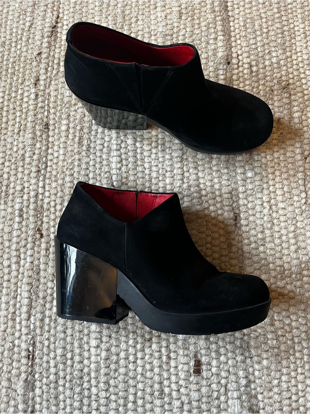 CAMPER 37 Black Suede Platform Block Heel Ankle Boot
